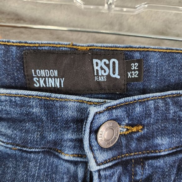 Mens RSQ Denim Blue Jeans London Skinny Distressed Cotton Blend Size 32X32 - Picture 3 of 10